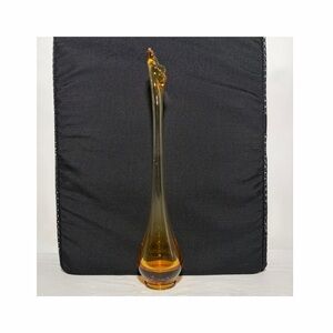 Vintage Viking Amber Bud Vase MCM Swung Vase Collectible Glass 11.5” Tall